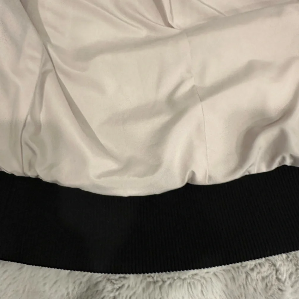 ATHLETA Bouclé Leather Bomber Jacket Black White Zip Cropped Jacket Small